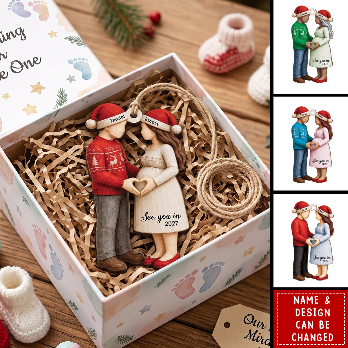See You In 2027 Personalized Wooden Ornament - Custom Christmas Pregnancy Gift for Expecting Parents