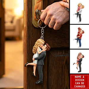 Personalized Acrylic Keychain - Custom Kissing Couple Portrait Keyring, Romantic Couple Gift for Him and Her