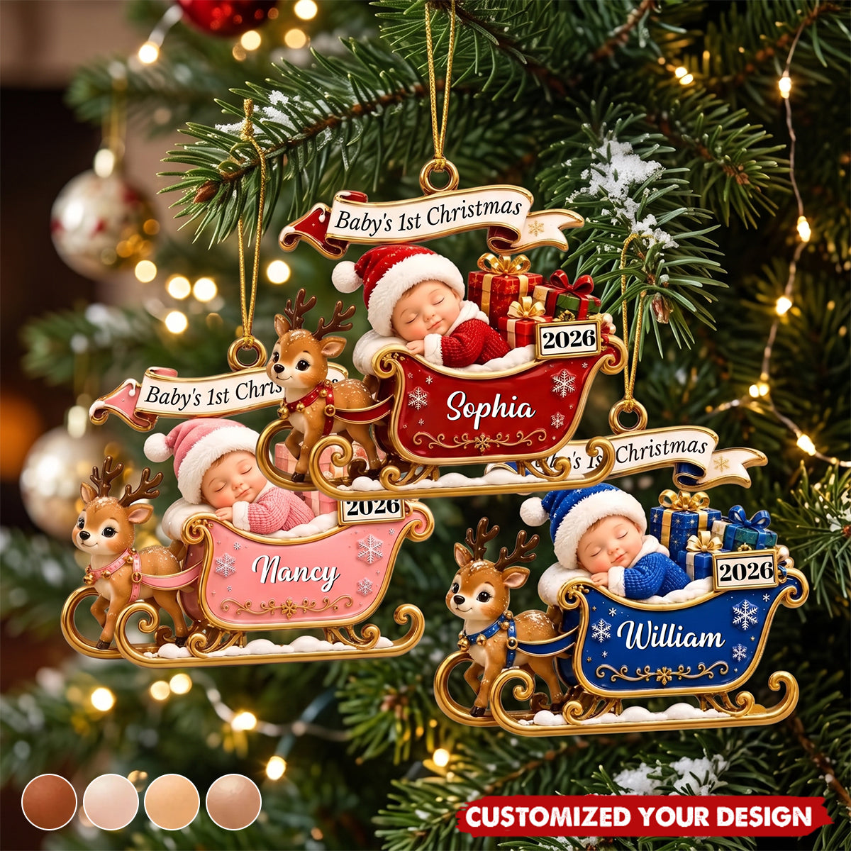 Custom First Christmas Acrylic Ornament - Personalized Christmas Baby Shower