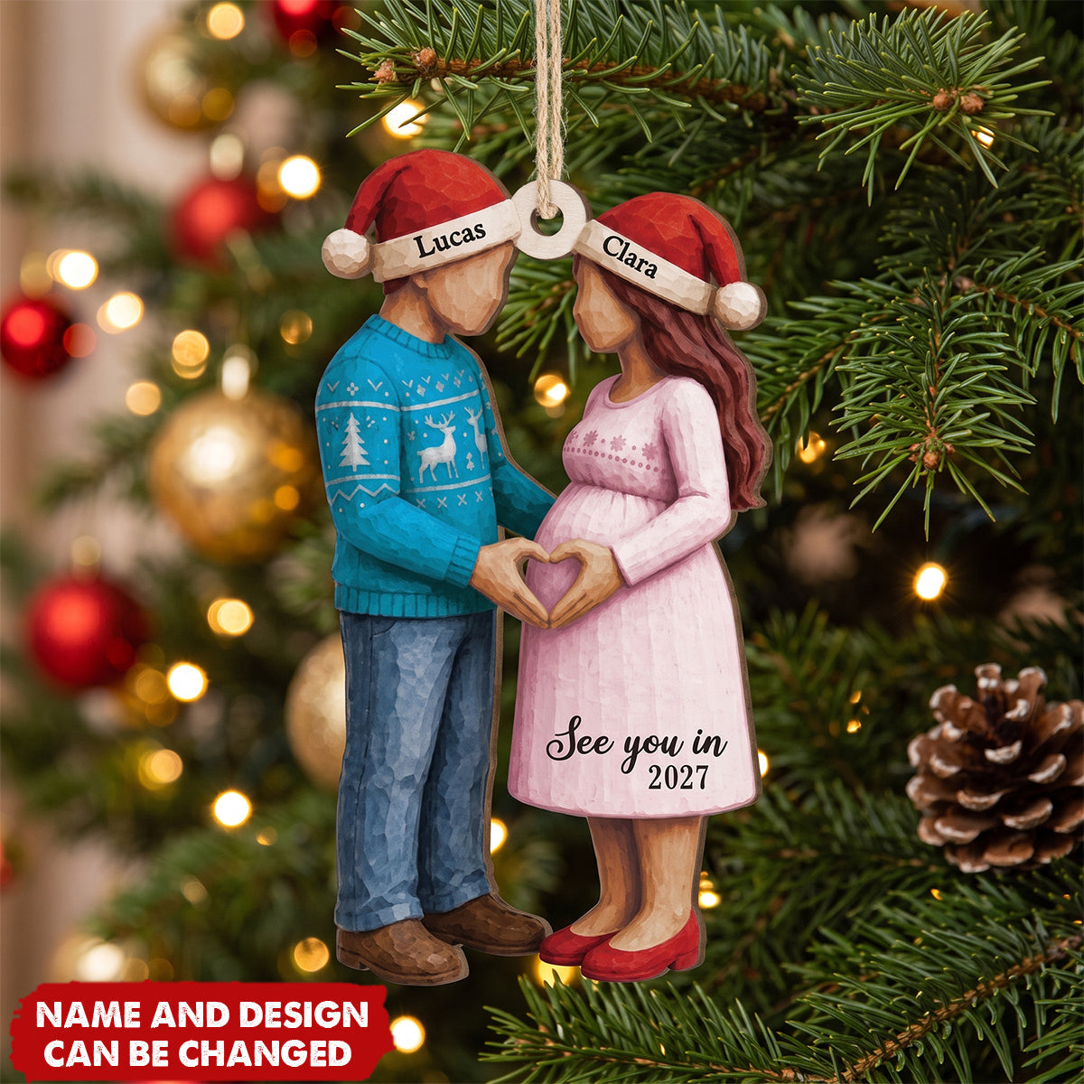 See You In 2027 Personalized Wooden Ornament - Custom Christmas Pregnancy Gift for Expecting Parents