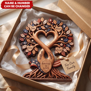 "Rooted in Love" Personalized Family Tree Wood Block - Custom Name Keepsake Gift