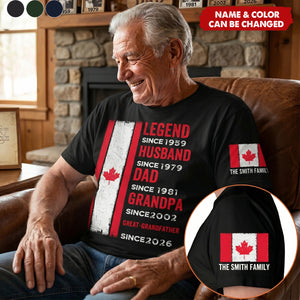 Father's Day Gifts, Legend, Husband, Dad And Grandpa - Canada Flag Version - Personalized T-Shirt