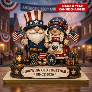 250th Anniversary Dwarf Couple Wooden Plaque - Personalized Gifts For Patriotics Plaque