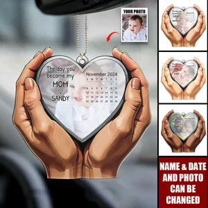 Custom Photo Calendar The Moment You Became My Mom Dad - Personalized Acrylic Car Hanger Ornament