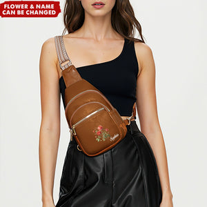 Personalized Birthday Flower Leather Sling Backpack Purse Crossbody Bags