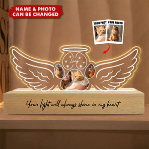 Angel Wings Pet Memorial Personalized LED Night Light, Sympathy Gift For Dog Cat Lovers