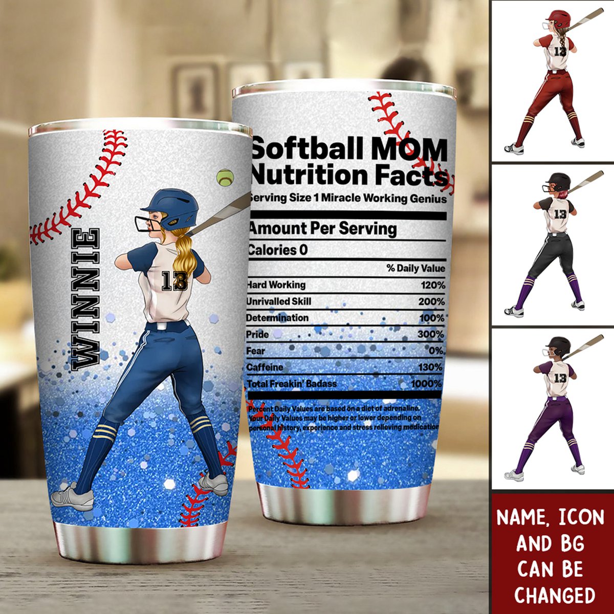 Softball Mom Nutrition Facts Personalized Tumbler - Gift For Softball Lovers