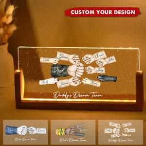 Daddy's Team Fist Bump Personalized U-Base Acrylic LED Night Light, Gift For Dad, Grandpa, Husband
