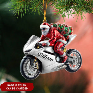 Customizable Santa Motorcycle Ornament – Personalized Christmas Decoration for Bikers