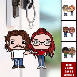 Couple Figure Personalized Acrylic Keychain - Valentine's Day Gifts For Wife, Husband