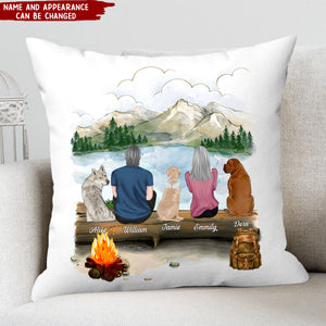 Hiking Mountain Dog And Couple - Personalized Pillow, Gift For Dog Lovers