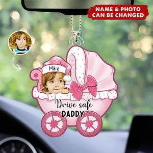 Custom Photo Daddy Mommy I Travel With You - Family Personalized Custom Car Ornament - Acrylic Custom Shaped - Gift For Family Members