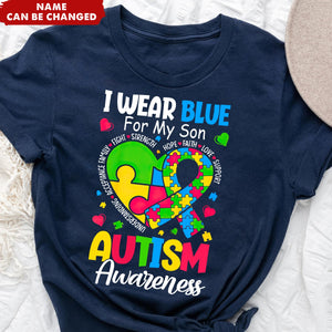 I Wear Blue For My Son/Daughter - Autism Awareness Personalized Name T-Shirt