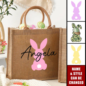 Personalized Egg Hunt Jute Tote Bag Easter Bunny Basket