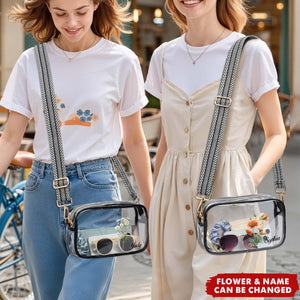 Personalized Birthday Flower Adjustable Strap Clear Stadium Crossbody Bag