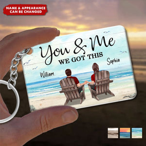 Back View Couple Sitting Retro Vintage Beach Landscape Personalized Acrylic Keychain