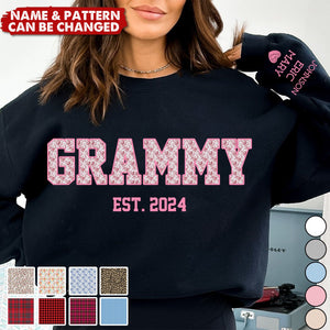 Embroidered Grandma Nana Mom And Kids Floral Applique Sweatshirt