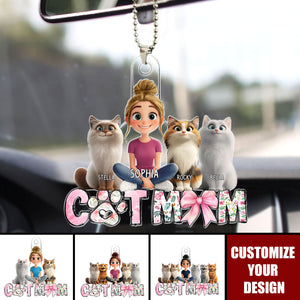 Cartoon Cat Mom Sitting - Personalized Acrylic Ornament, Gift For Cat Moms