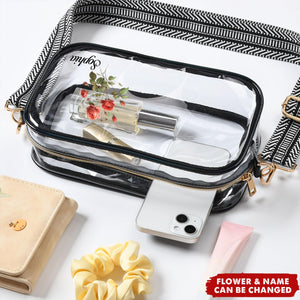 Personalized Birthday Flower Adjustable Strap Clear Stadium Crossbody Bag