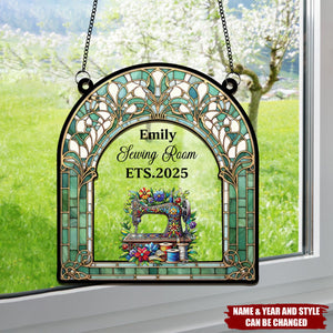 Personalized Custom Name Sewing Machine Craft Room - Custom Shape Suncatcher Hanging Ornament - Mother's Day Gift Idea