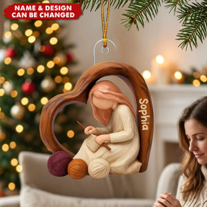 Just A Girl Who Loves Knitting Christmas Ornament 2026, Personalized Crochet Lovers Ornament