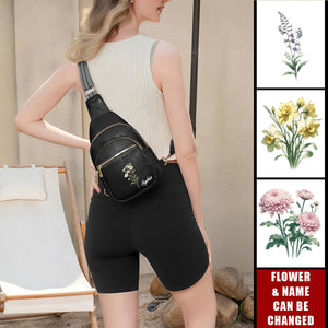 Personalized Birthday Flower Leather Sling Backpack Purse Crossbody Bags