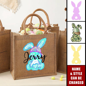 Personalized Egg Hunt Jute Tote Bag Easter Bunny Basket