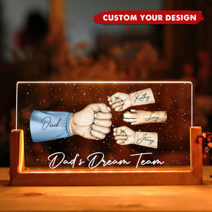 Daddy's Team Fist Bump Personalized U-Base Acrylic LED Night Light, Gift For Dad, Grandpa, Husband