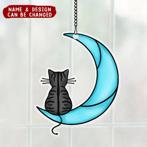 Sleeping Cat On Moon Handcrafted Suncatchers, Cat Decoration, Cat Memorial Gifts Personalized Acrylic Windows Hangings