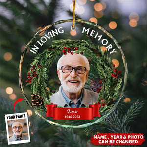 Custom Photo In Loving Memory - Personalized Circle Glass Ornament