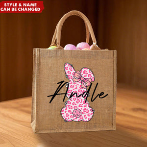 Personalized Egg Hunt Jute Tote Bag Easter Bunny Basket