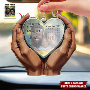 Custom Photo Calendar The Moment You Became My Mom Dad - Personalized Acrylic Car Hanger Ornament