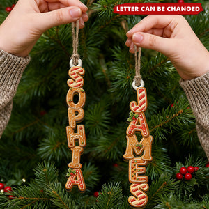 Gingerbread Letter With Name For Family Kids - Personalized Family Wooden Ornament