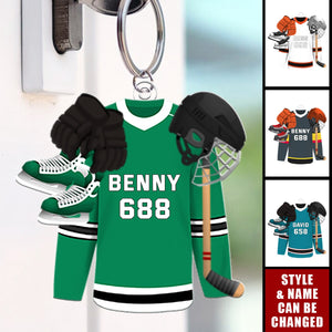 Hockey Player Keychain - Hockey Jersey - Personalized Gifts For Ice Hockey Lovers