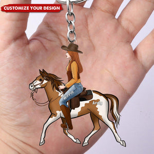 Girl Riding Horse - Personalized Acrylic Keychain