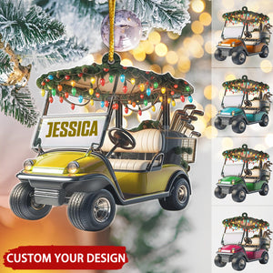 Golf Cart With Christmas Light Personalized Christmas Ornament, Gift For Golf Lover