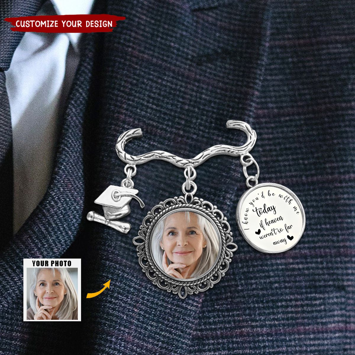 Personalized Antique Graduation Cap Memorial Tassel Brooch Pin with Photo Charm Grad Ceremony Sympathy Gift for Class of 2024 Graduates