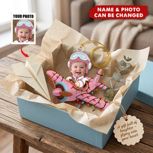 Custom Photo Funny Kid Face Airplane - Personalized 1-Layer Acrylic Ornament