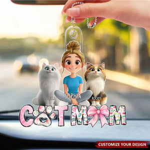 Cartoon Cat Mom Sitting - Personalized Acrylic Ornament, Gift For Cat Moms