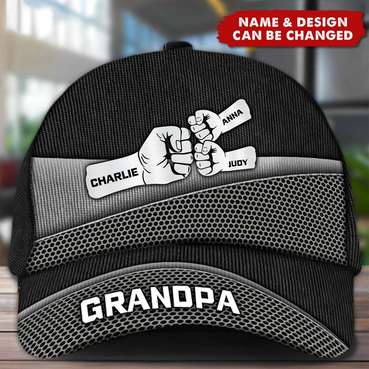 Grandpa Fist Bump Metal Printed Personalized Classic Cap, Father's Day Gift For Grandpa, Gift For Dad