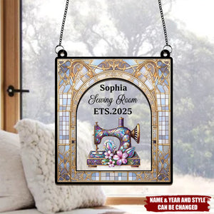 Personalized Custom Name Sewing Machine Craft Room - Custom Shape Suncatcher Hanging Ornament - Mother's Day Gift Idea