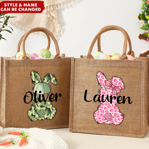 Personalized Egg Hunt Jute Tote Bag Easter Bunny Basket