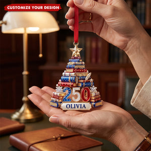 Book Stack Christmas Tree Ornament - Personalized 250th Anniversary Gift For Book Lovers