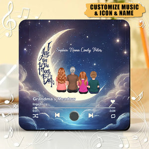 Grandma & Grandkids Sitting On The Moon Personalized Music Fridge Magnet