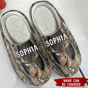 Deer Hunter Forest Zipper Personalized Indoor Plush Slippers