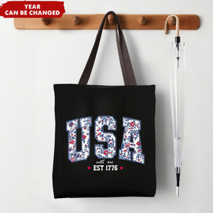 Floral USA 4th Of July Summer Patriotic America Est 1776 Personalized Tote Bag