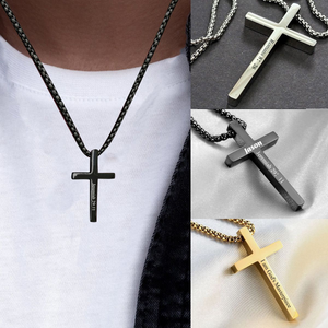 Personalized Cross Necklace Custom Engraved Pendant With Chain
