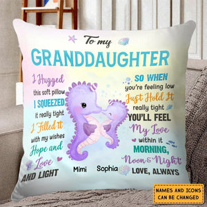 Personalized Granddaughter Gift Cute Seahorse Ocean Pillow