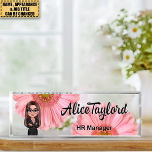 Daisy Flowers Woman Man Office Personalized Acrylic Desk Name Plate, Office Desk Decor, Gift For Colleagues, Coworkers, Boss, Nurses, Doctors, Healthcare Workers, Police, Firefighters