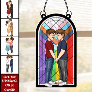 Door Couple Love Pride Month - Personalized Window Hanging Suncatcher Ornament